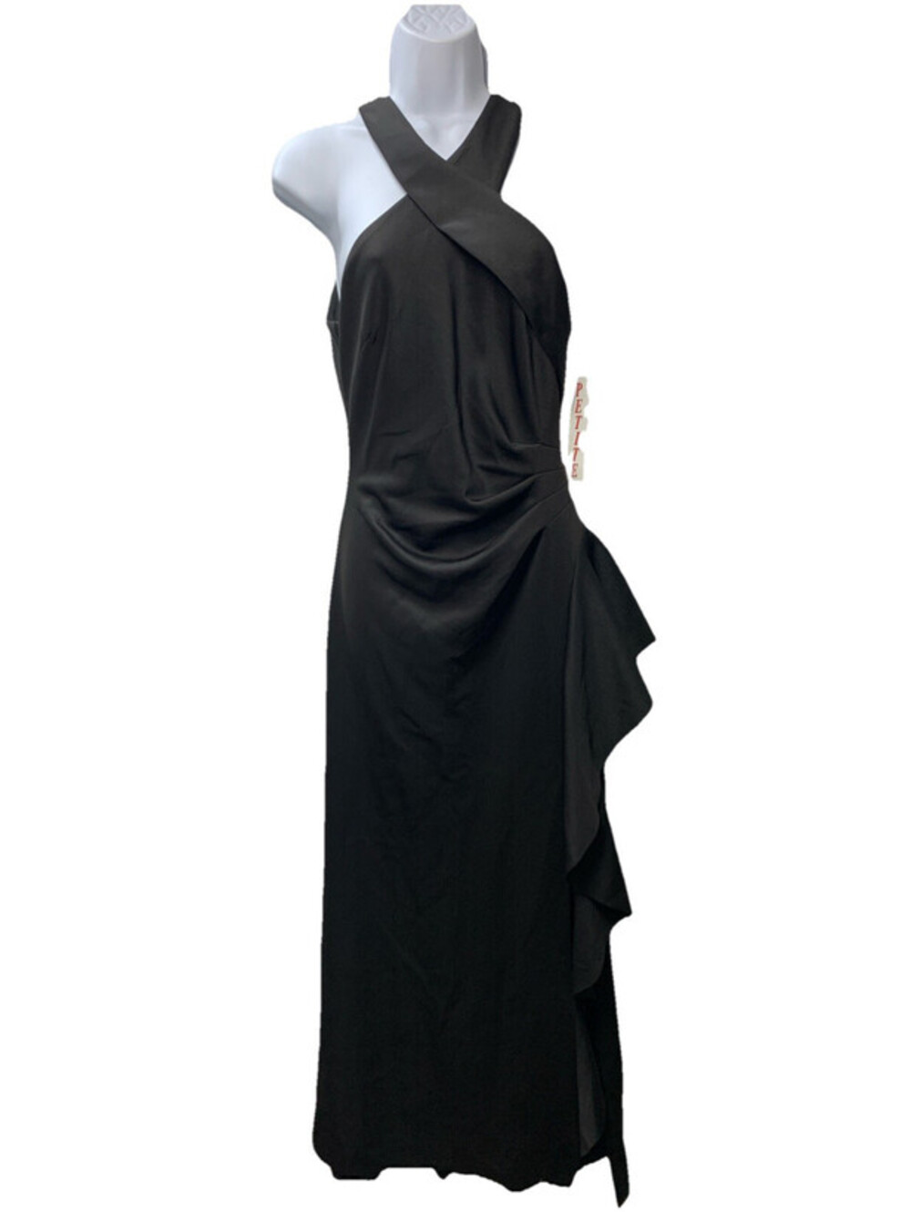 Xscape Women's Techno Scuba Criss Cross Halter Neck Ruffle Dress Sleeveless 6P